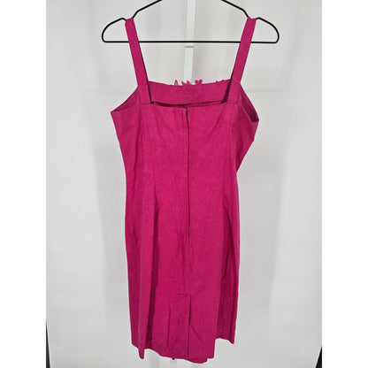 Vintage 1980s Womens Sz 6 Knee Length Dress Sleeveless Hot Pink Lace Detail