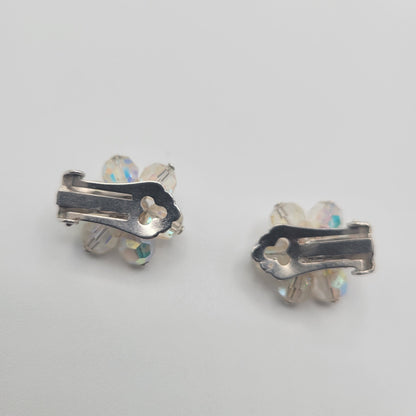 Vintage BARCS Silver TONE Amber Orange Glass CABOCHON Clip ON Earrings