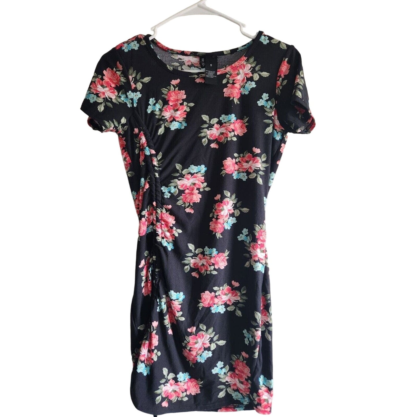 Kristin Nicole Womens Sz S Short Sleeve Mini Dress Black Pink Floral