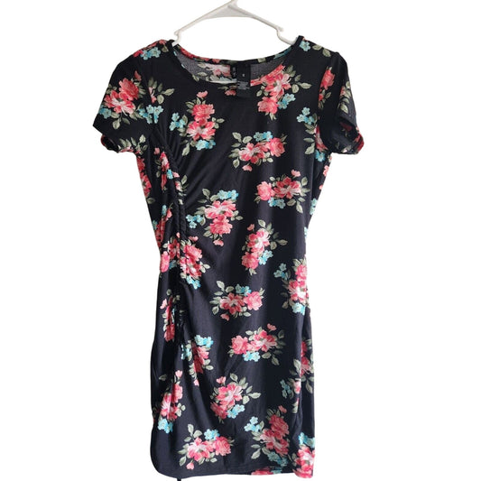 Kristin Nicole Womens Sz S Short Sleeve Mini Dress Black Pink Floral
