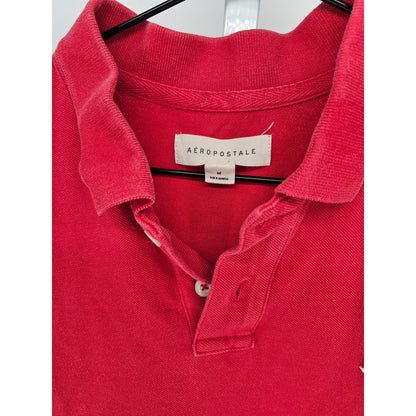 Aeropostale Womens Sz M Short Sleeve Polo Shirt Solid Red Cotton Preppy