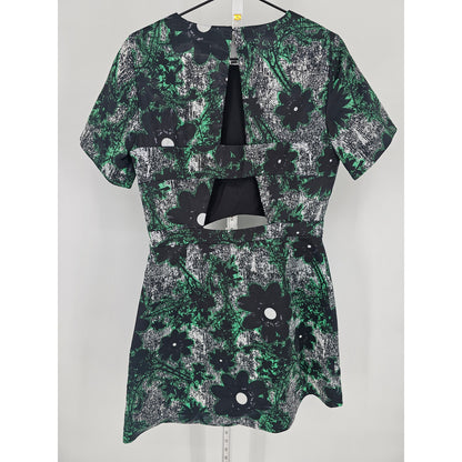 Topshop Womens Sz 8 Above Knee short Sleeve Dress w. Cutouts Green Black Floral