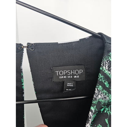 Topshop Womens Sz 8 Above Knee short Sleeve Dress w. Cutouts Green Black Floral