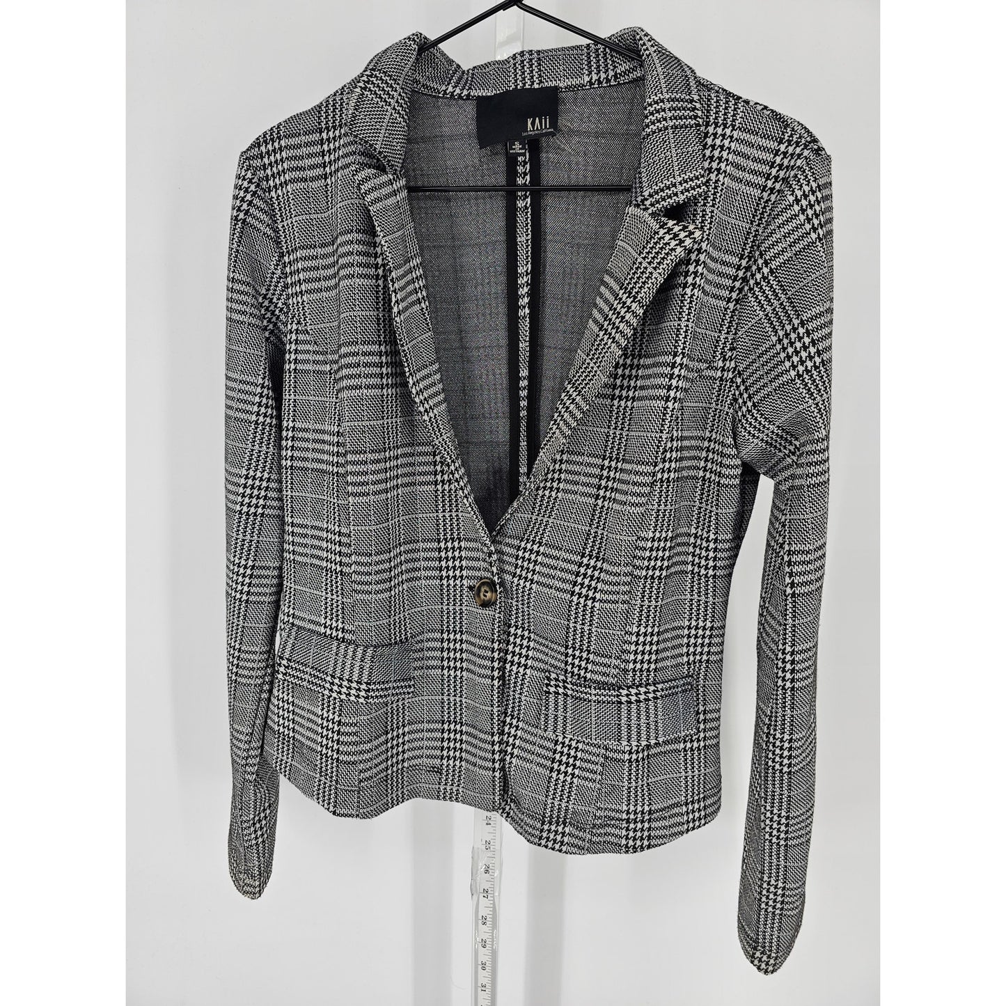Kaii Womens Sz S Single Button Blazer Jacket Black Gray Houndstooth
