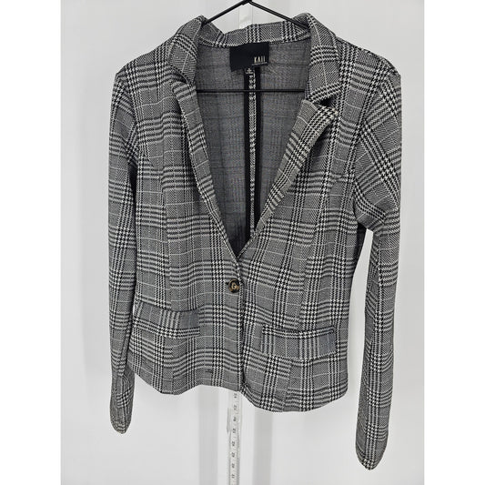 Kaii Womens Sz S Single Button Blazer Jacket Black Gray Houndstooth