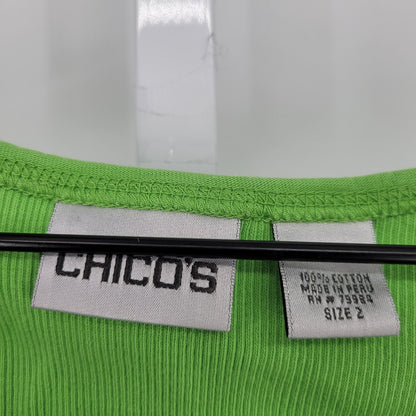 Chicos Womens Sz 2 (XL) Ribbed 100% Cotton Tank Top Bright Green