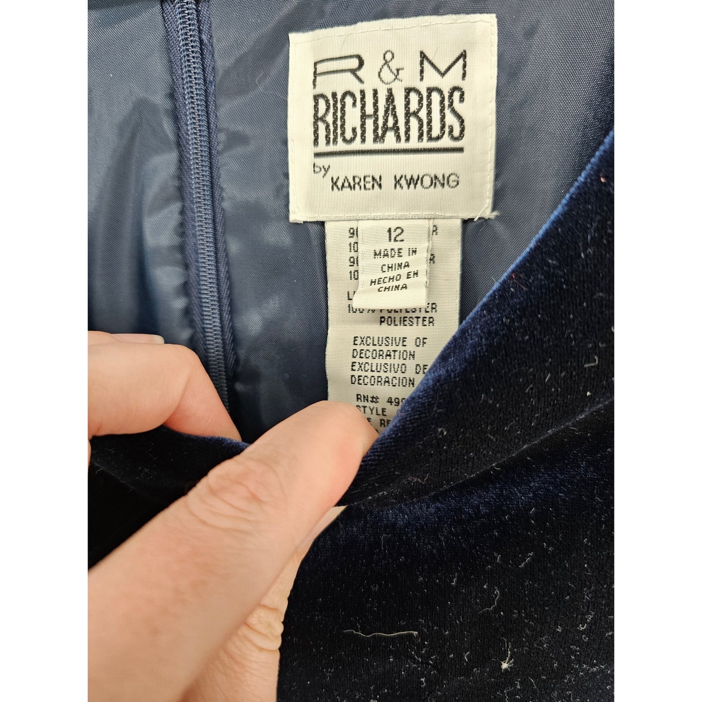 Vintage R&M Richards Womens Sz 12 Maxi Length Velvet Dress Navy Blue Formal NEW