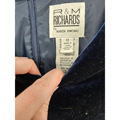 Vintage R&M Richards Womens Sz 12 Maxi Length Velvet Dress Navy Blue Formal NEW