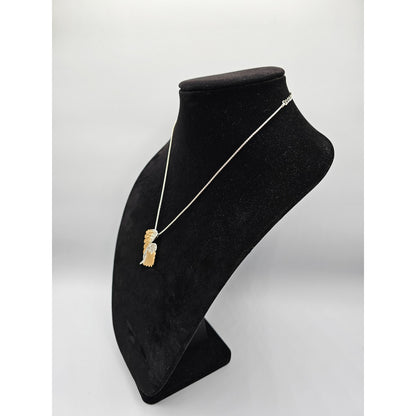 Vintage Y2K Pendant Necklace Silver Tone Gold Bird Wings Rhinestone Detail