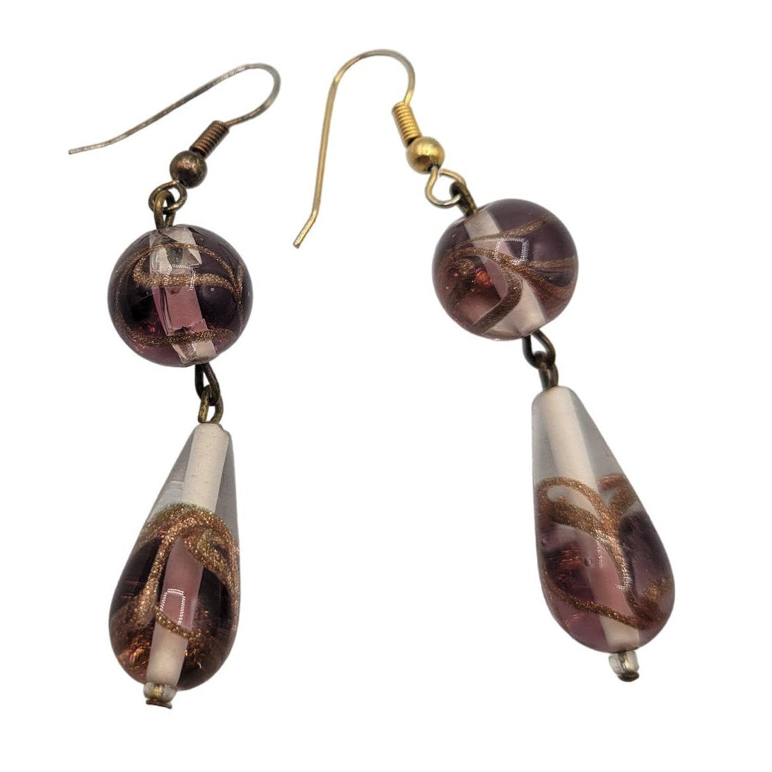 Vintage BARCS Silver TONE Amber Orange Glass CABOCHON Clip ON Earrings