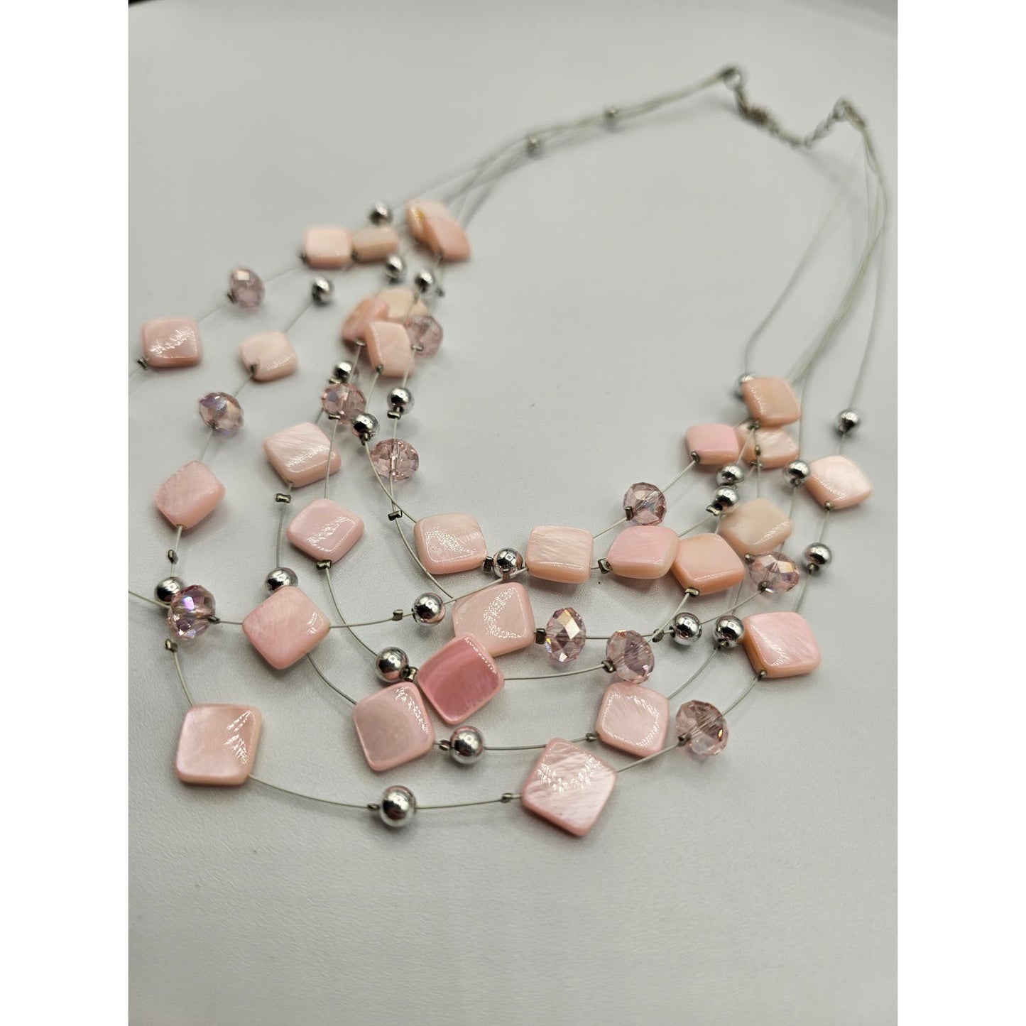 Vintage Light Pink Statement Piece Necklace Light Pink Stone Layered