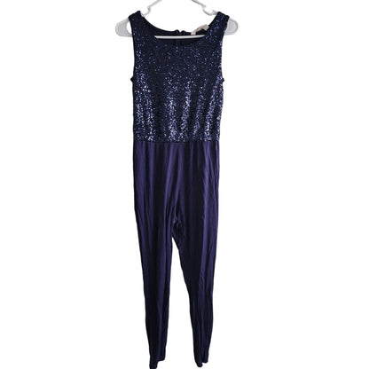 H&M Girls Sz 13-14 L Jumpsuit Navy Blue Sequin Top