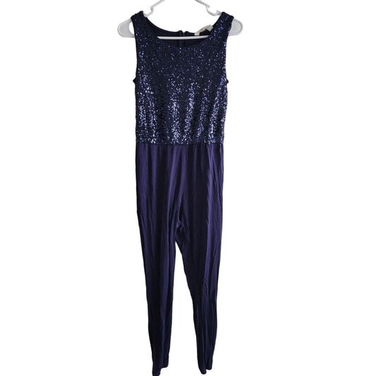 H&M Girls Sz 13-14 L Jumpsuit Navy Blue Sequin Top