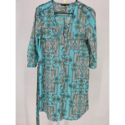 Victorias Secret Womens Sz S Belted Shirt Dress Blue Paisley Print Satin
