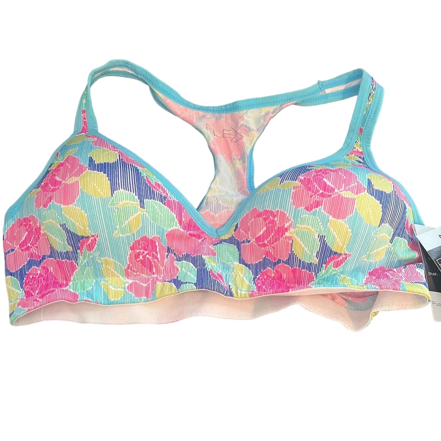 Flex Own It Womens Sz L Wire Free Push Up Sports Bra Bright Floral New