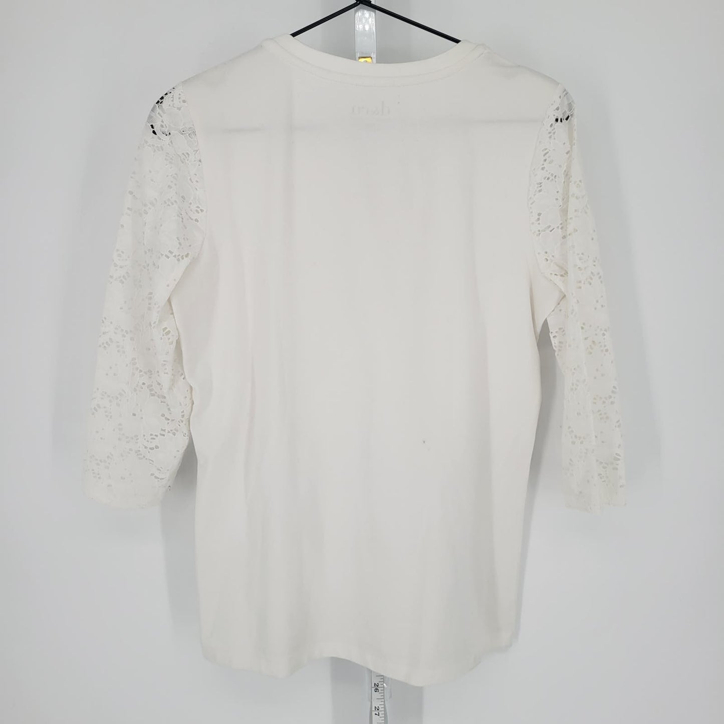 Denim & Company Womens Sz XXS Long sleeve Lace T Shirt Solid White