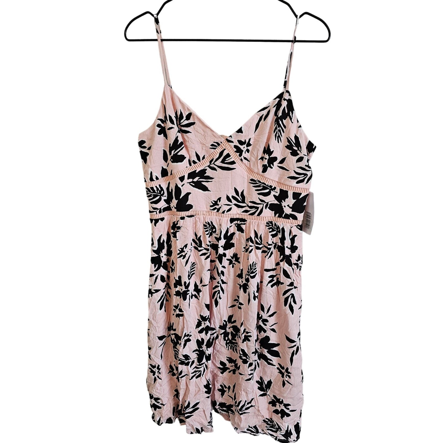 Just Fab Womens Sz L Knee Length Spaghetti Strap Dress Pink Black Floral NEW