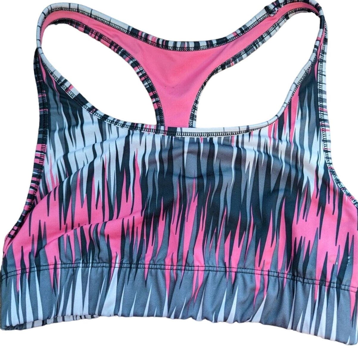 Womens Sz M Compression Sports Bra Pink and Gray Striped