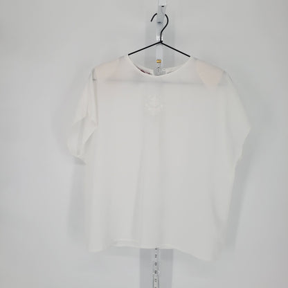 Vintage Sheridan Square Womens Sz M Short Sleeve Blouse Solid White