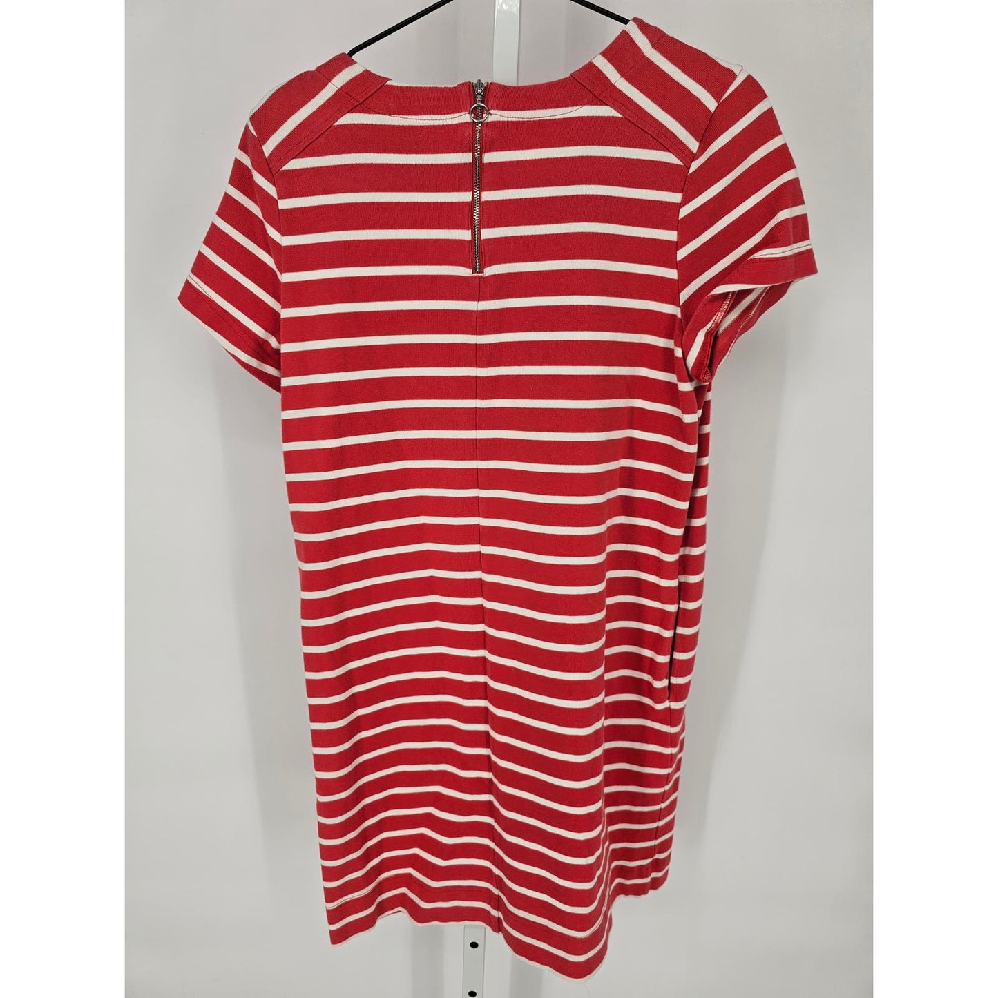 Banana Republic Womens M Short Sleeve Shirt Dress Red White Striped w/ Pockets