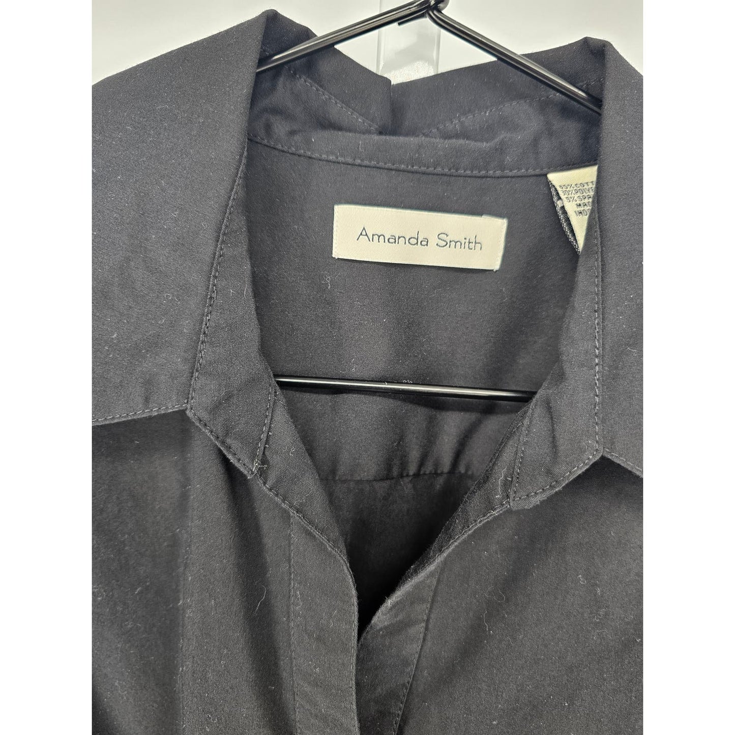 Amanda Smith Womens Sz 12 Long Sleeve Button Up Dress Shirt Solid Black