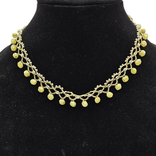 Vintage Y2K Womens Lime Green Stone Braided Beaded Necklace