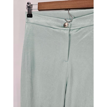 Womens Sz L High Waist Satin Slim Leg Pants Seafoam Light Green Blue