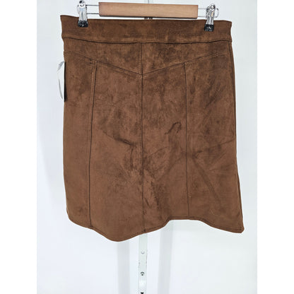 Chaps Womens Sz 8 A Line Mini Skirt Faux Suede Button Up Brown NEW