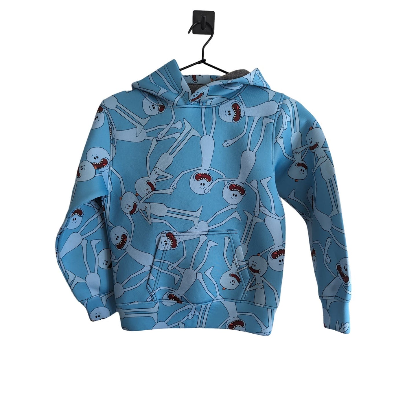 Boys Sz M Scuba Material Pullover Hoodie Blue Alien Figure