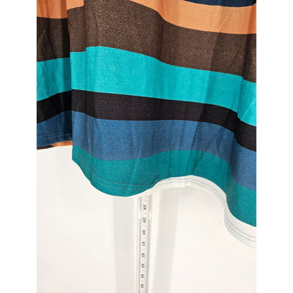 Womens Sz XXL Long Sleeve Tunic Top Striped Green Blue Brown Button Side