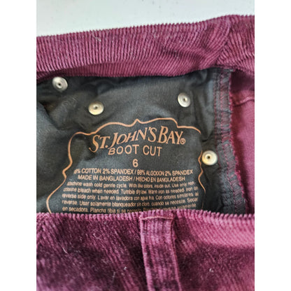 St Johns Bay Womens Sz 6 Bootcut Corduroy Pants Burgundy Red Purple