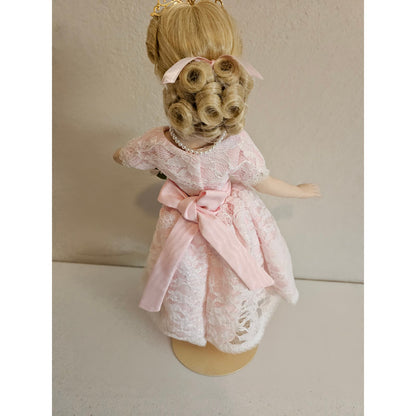 Vintage 1990s Porcelain Doll Blonde Hair Ballerina Light Pink Dress