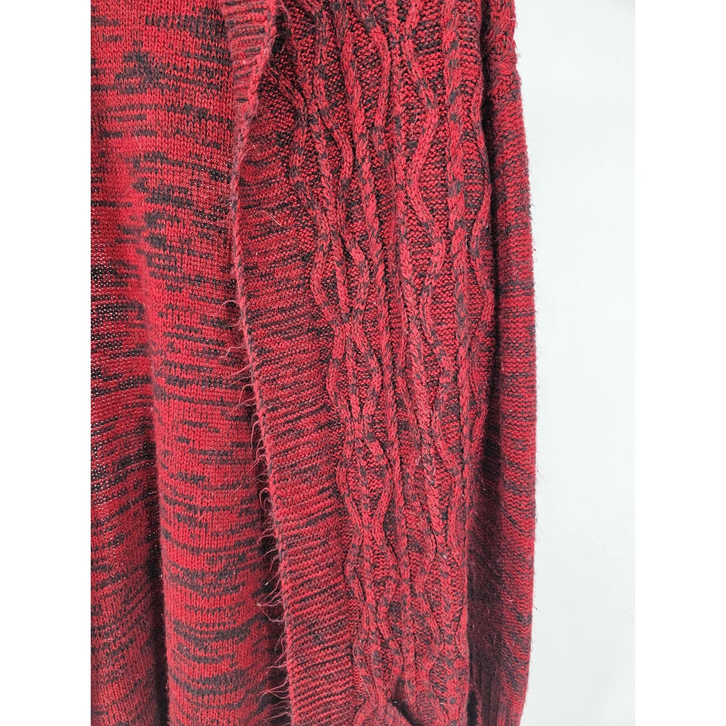 Merona Womens Sz XS Knee Length Open Front Cardigan Sweater Dark Red Cableknit