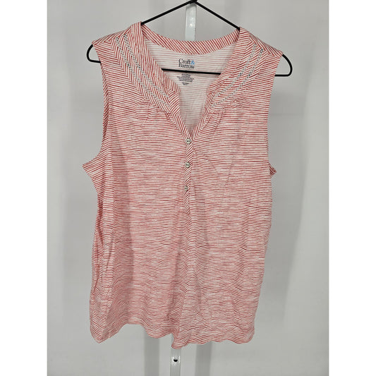 Croft & Barrow Womens Sz L Sleeveless Cotton Blouse Pink White Striped