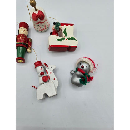 Lot of 5 Vintage Hand Painted Wooden Christas Ornaments Bell Soldier Boot