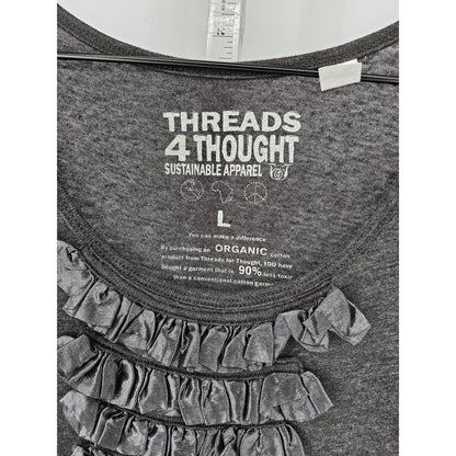 Threads 4 Thought Womens Sz L Scoop Neck Short Sleeve T Shirt Gray Ruffled Front