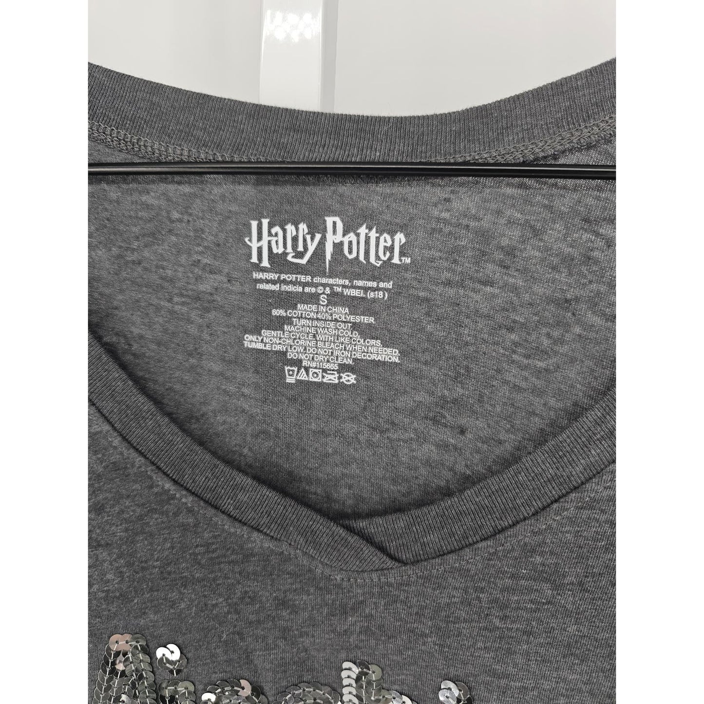 Harry Potter Womens Sz S Short Sleeve V Neck T Shirt Mischief Managed Sequin