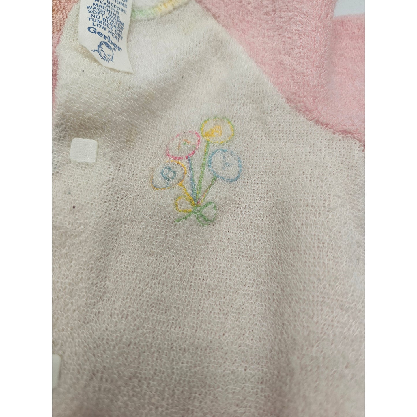 Vintage 1990s Gerber Baby Girls Sz 0-3M Terrycloth Pajama Pink White One Piece