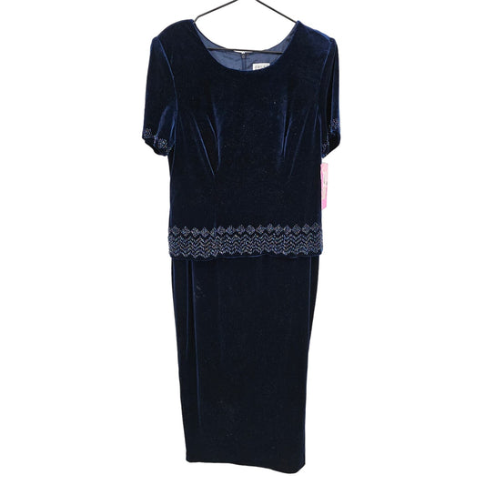 Vintage R&M Richards Womens Sz 12 Maxi Length Velvet Dress Navy Blue Formal NEW