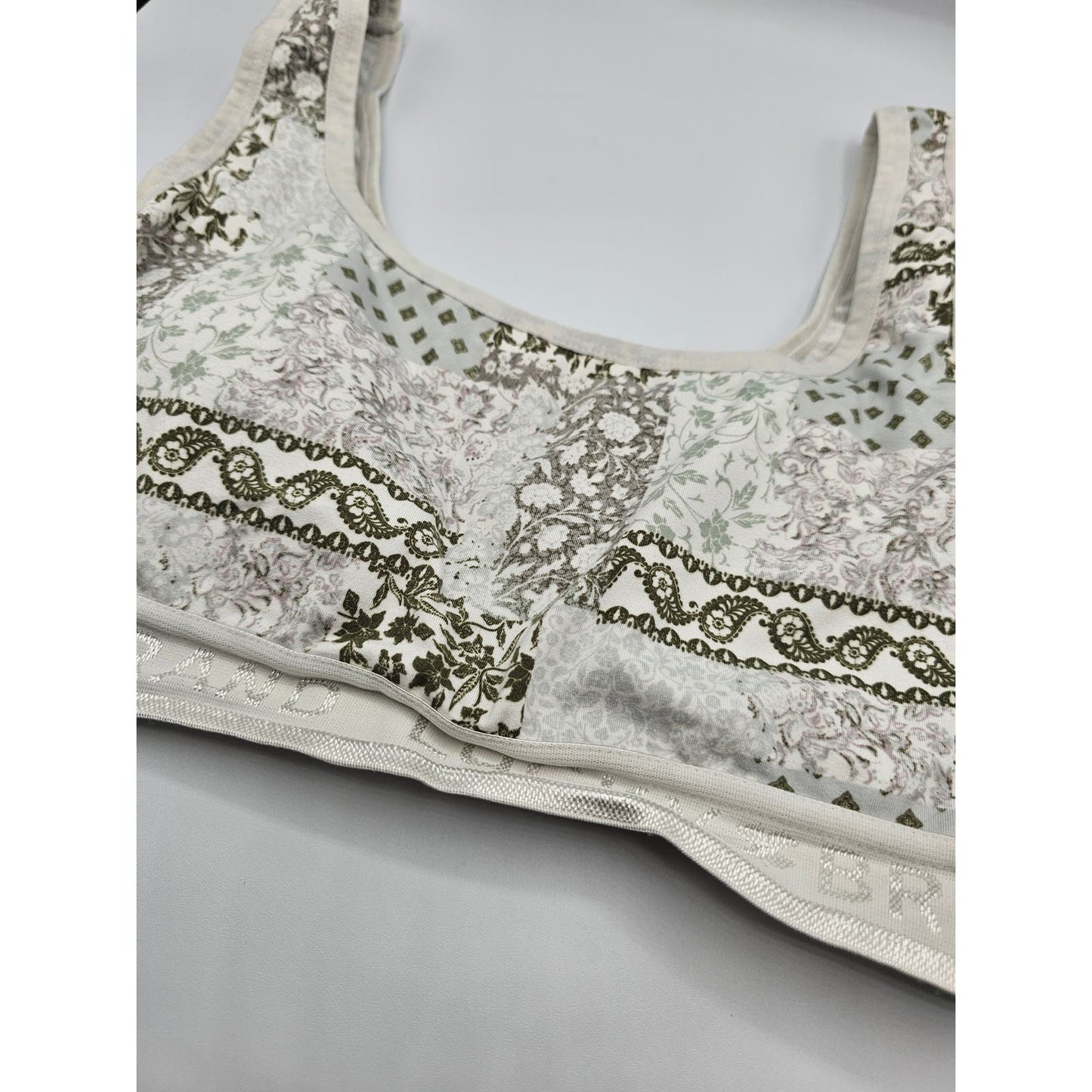 Lucky Brand Womens Sz M Cotton Bralette Bra Patchwork Print