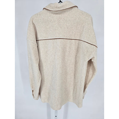 Thread & Supply Womens Sz L Snap Front Corduroy Shacket Cream Brown