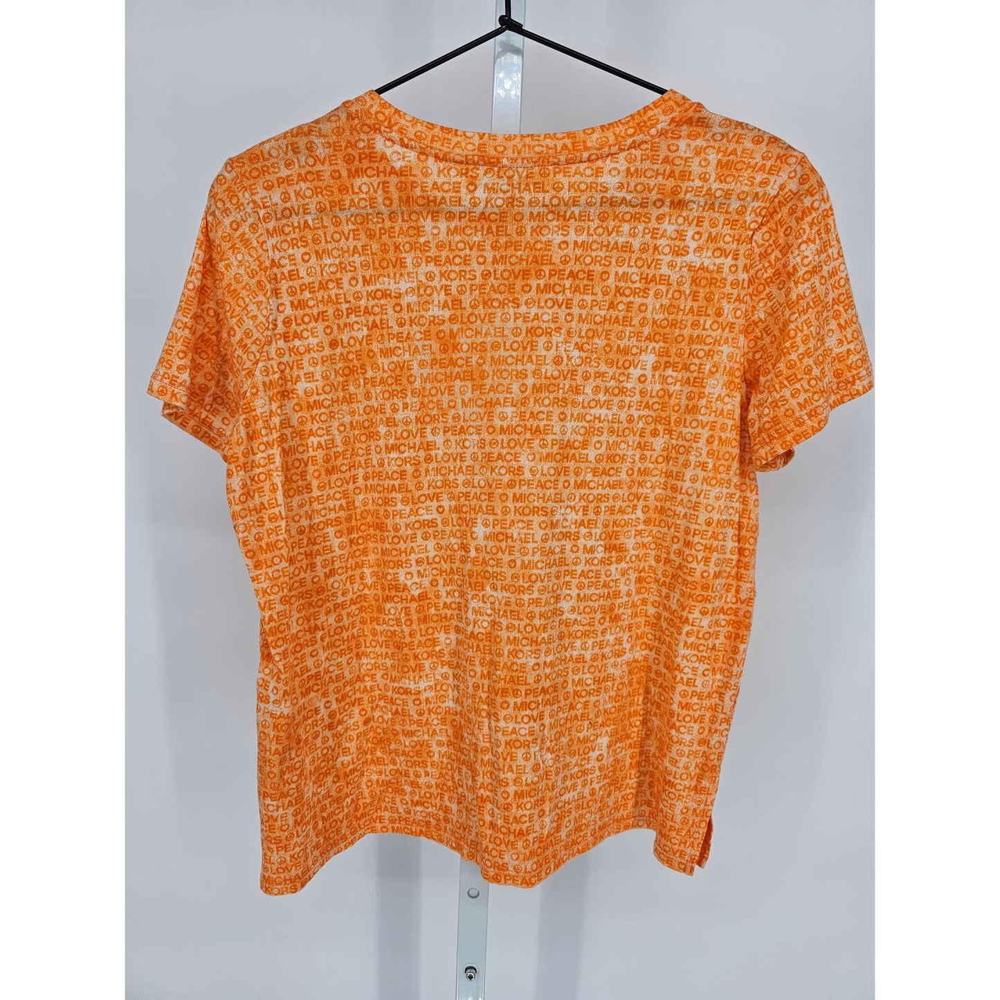 Michael Kors Womens Sz M Short Sleeve T Shirt Bright Orange Peace Love