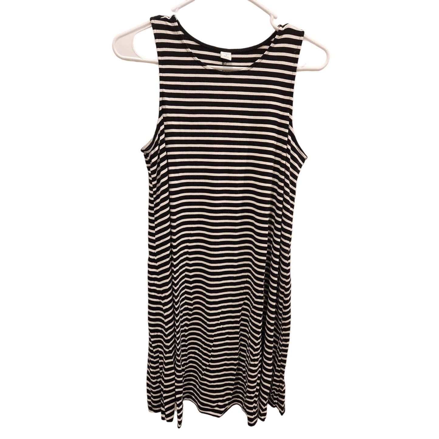 Old Navy Womens Sz M Knee Length Shift Dress Black White Striped Sleeveless