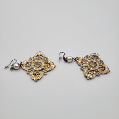 Vintage BARCS Silver TONE Amber Orange Glass CABOCHON Clip ON Earrings