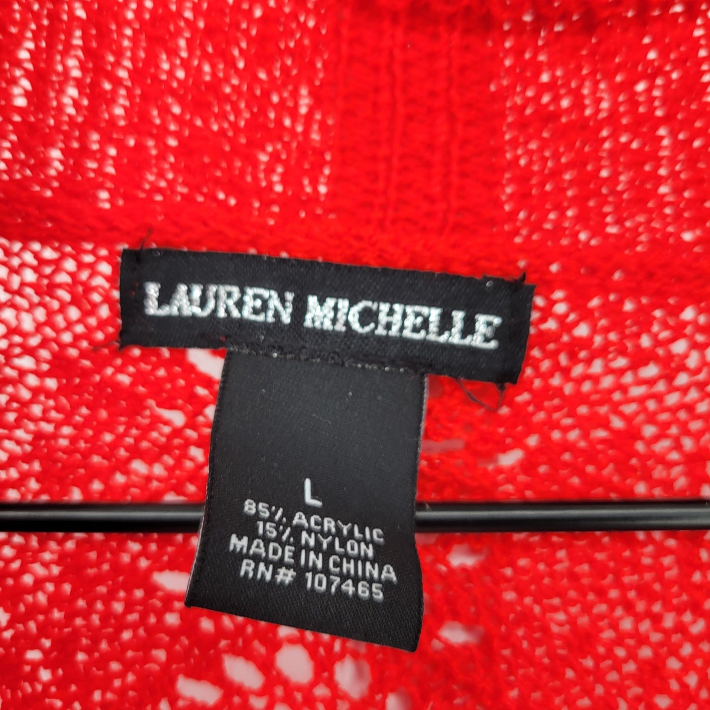 Lauren Michelle Womens Sz L 3/4 Sleeve Open Knit Cardigan Sweater Red Lace