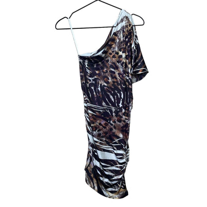 Vintage Y2K Wet Seal Sz M Bodycon Animal Print One Shoulder Mini Dress