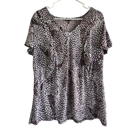 Daisy Fuentes Womens Sz L Short Sleeve Blouse Black Brown Abstract Print