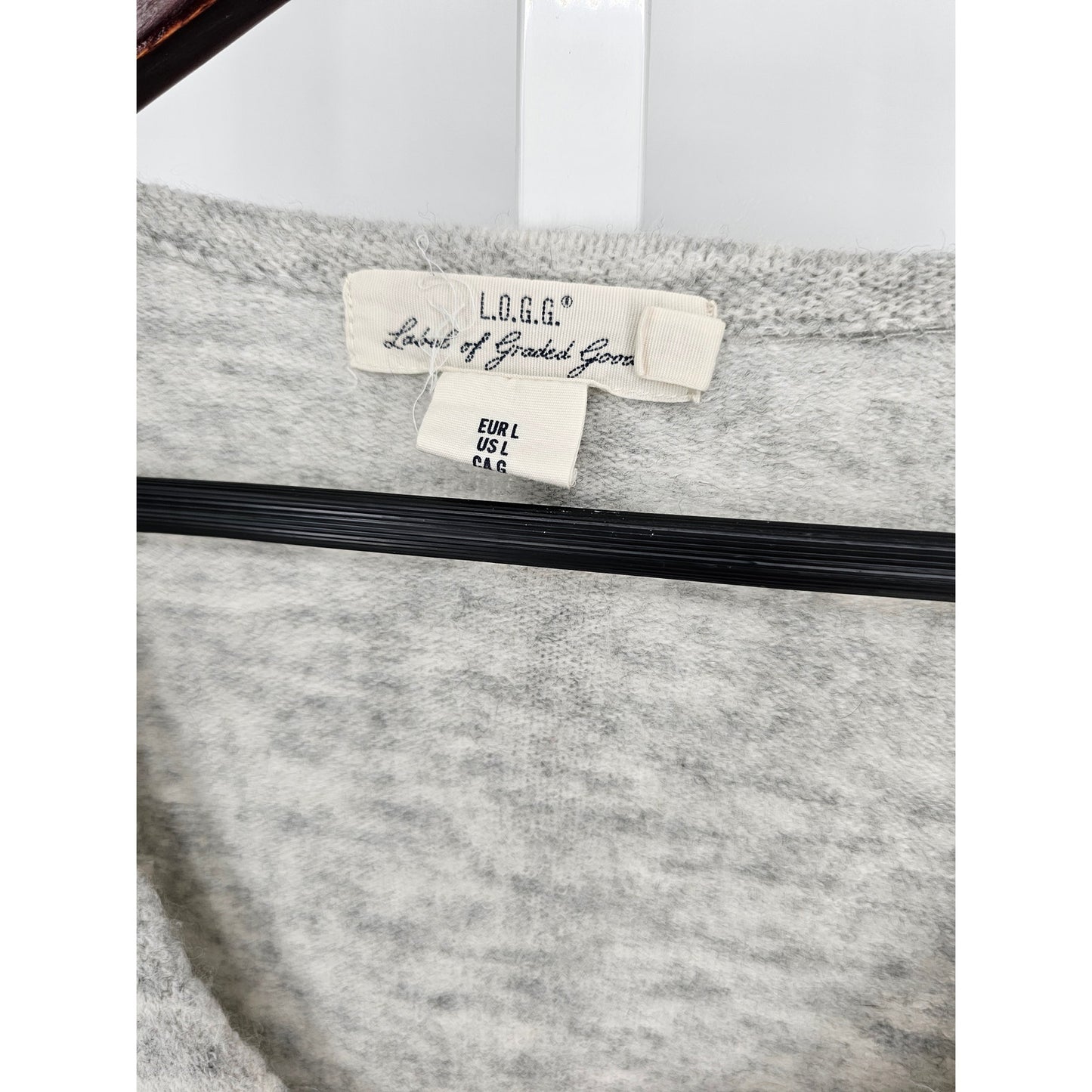 LOGG Womens Sz L Slouchy V Neck Light Gray Sweater Wool Blend