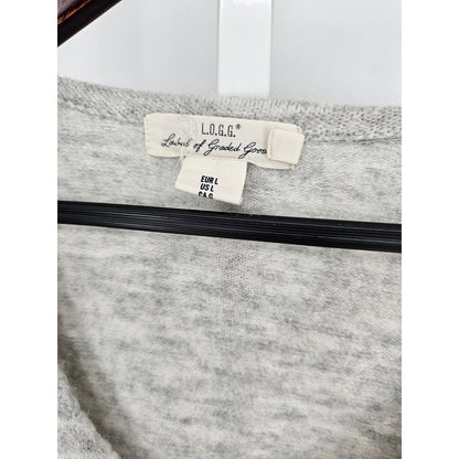 LOGG Womens Sz L Slouchy V Neck Light Gray Sweater Wool Blend