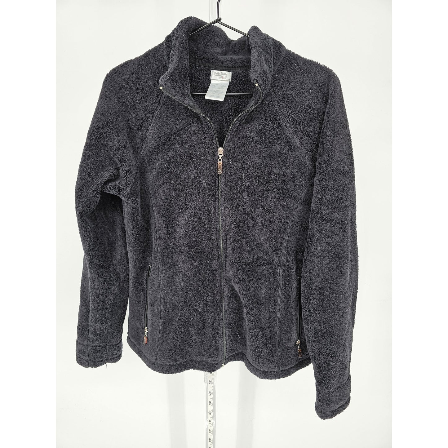 Danskin Now Womens Sz L Full Zip Fuzzy Fleece Jacket Black Athletic
